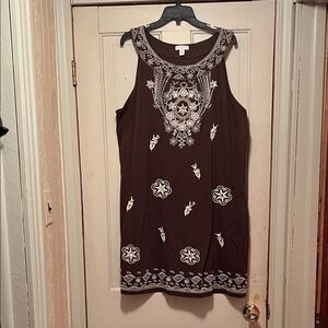 Charter Club Brown Long Tunic Top with White Details